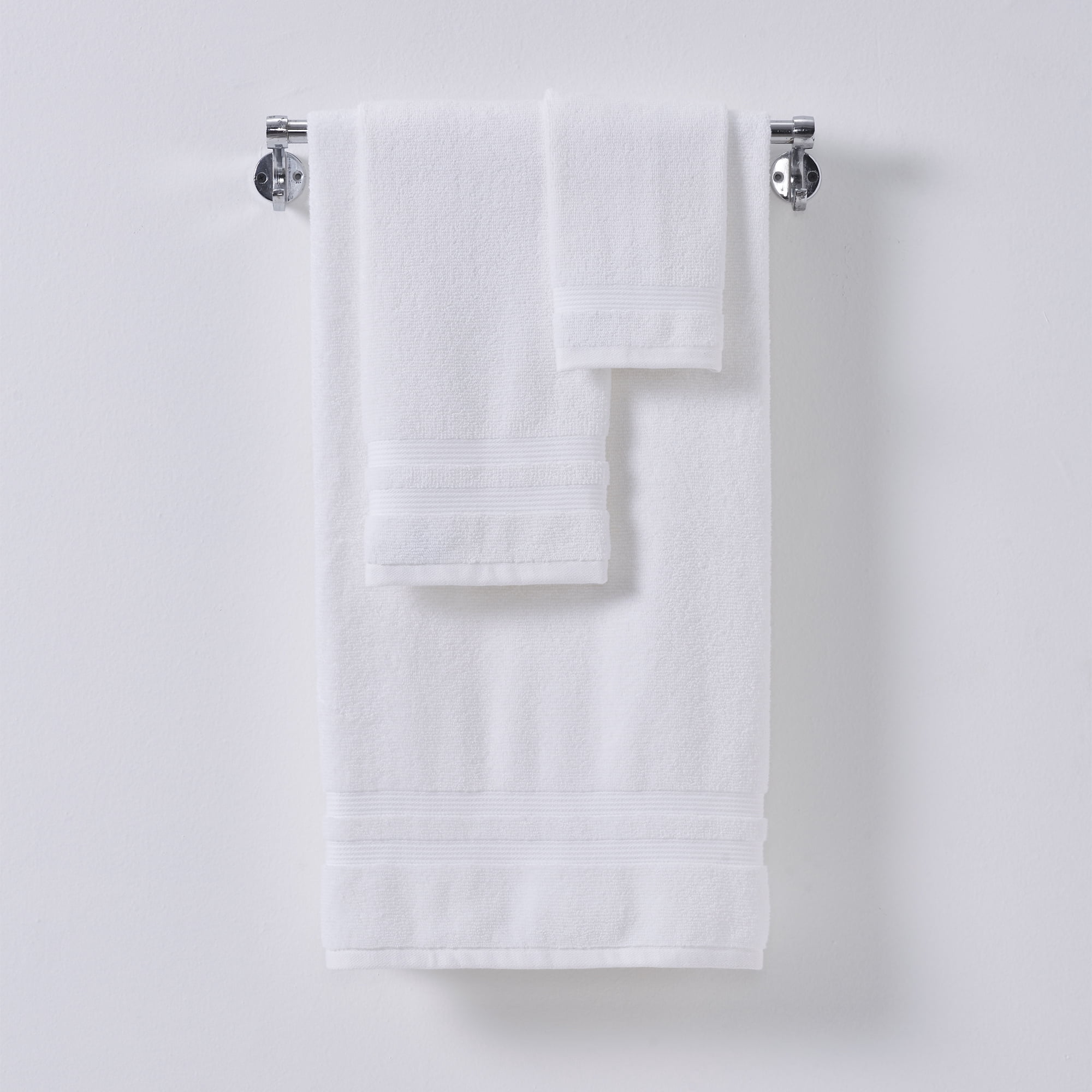 Mainstays Performance Cotton 6-Piece Bath Towel Set, Super Soft Quick Dry Fade Resistant, Solid White