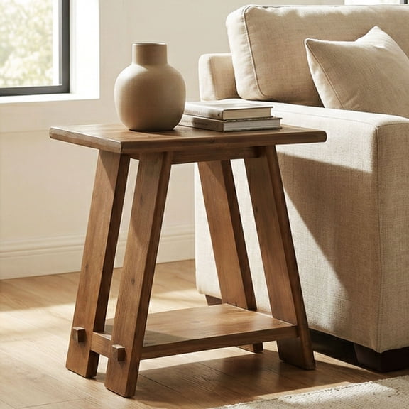 Tribesigns 23.6 in. Brown 2-Tier Rectangle Solid Wood End Table Accent Table Side Table Nightstand for Living Room, Bedroom