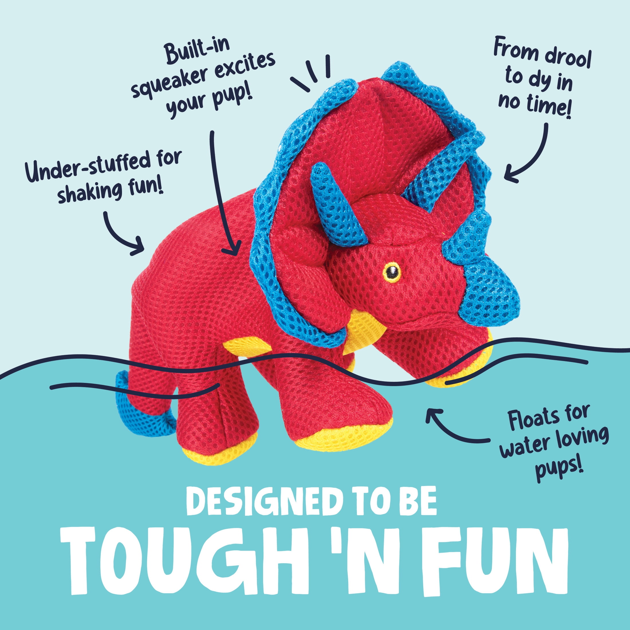 goDog Double Chew Guard Technology Dino Frills Squeaky Plush Dog Toy, Red, Small