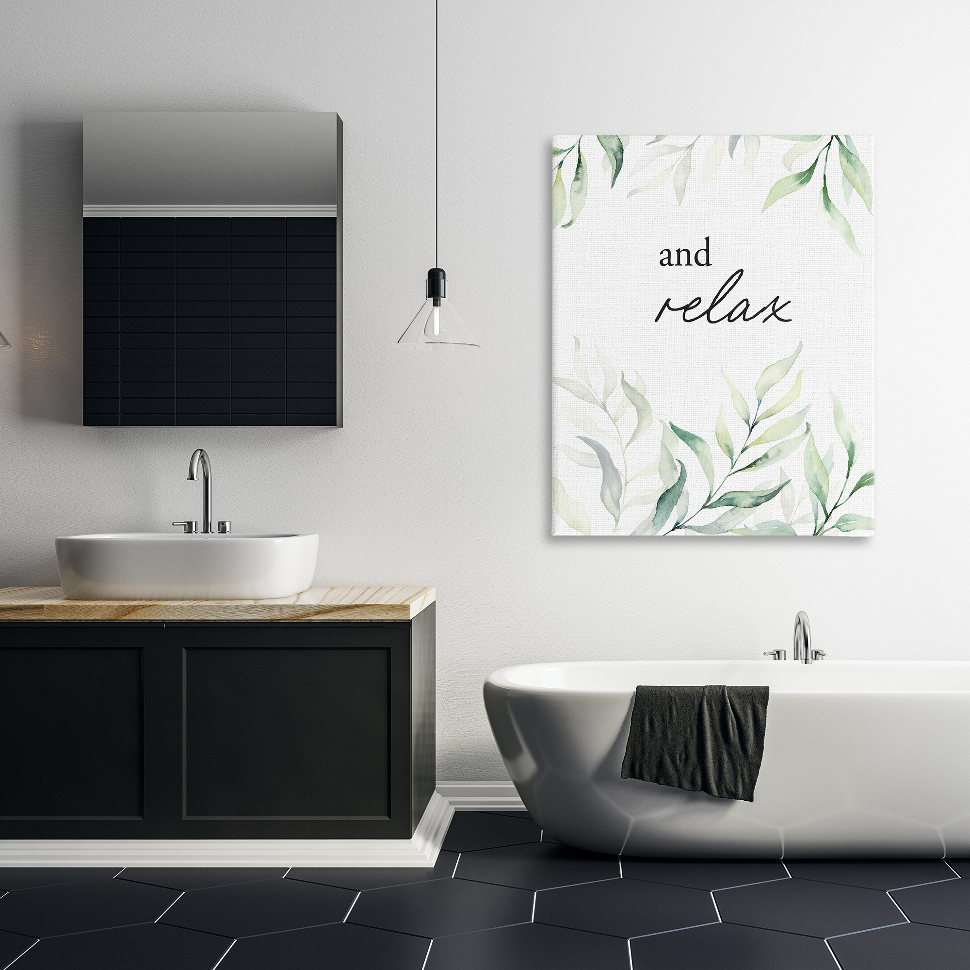 And Relax Soothing Greenery Canvas Wall Art, design by Lettered and Lined
