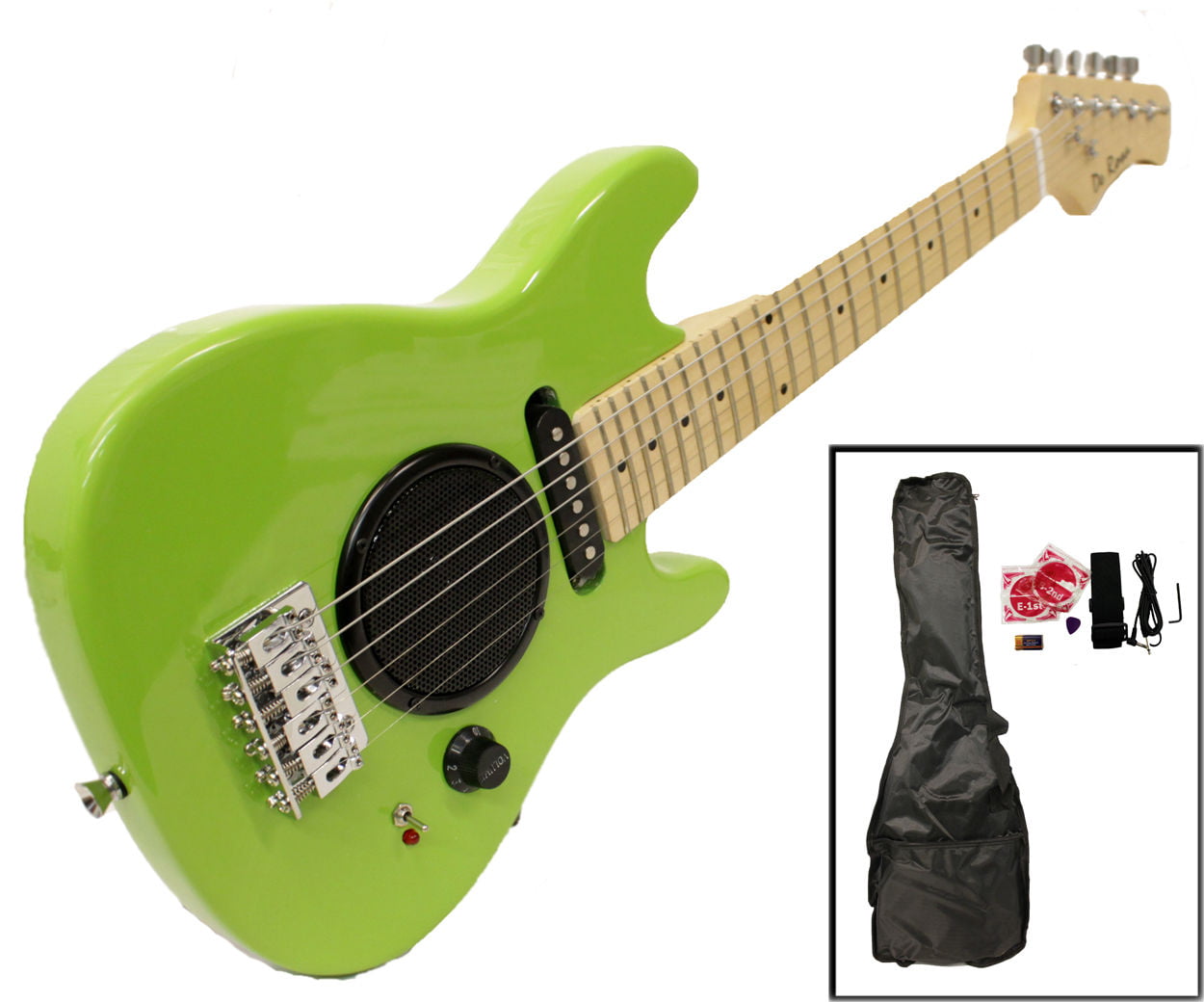 Includes Case & Acc Kit Childs Toy 30 Electric Guitar w/ Built-in Amp Green 