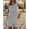 thumbnail image 5 of Women'S Summer 2 Piece Outfits Sleeveless Tank Top Matching Shorts Sets Cotton Striped Sweatsuits Black S, 5 of 8