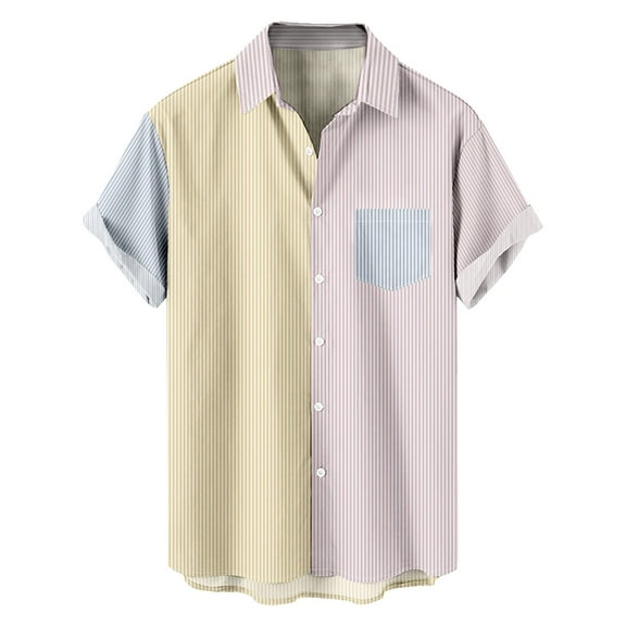 Zkozptok Men's Vintage Bowling Shirts 1950s Casual Short Sleeve Button Up Shirt Summer Color Block Beach Shirts