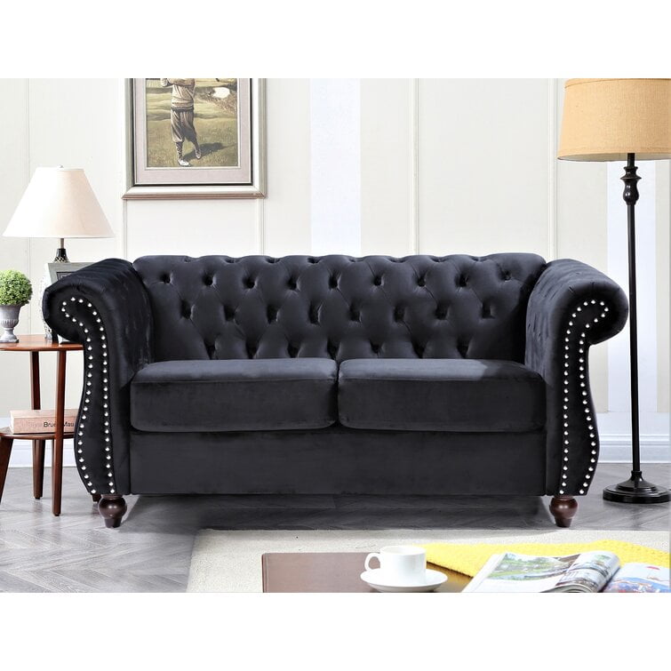 Fender 67.6'' Velvet Rolled Arm Chesterfield Loveseat