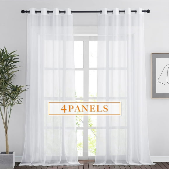 RYB HOME 4 Panels White Sheer Curtains, Extra Long Voile Sheer Drapes Airy & Breathable, Light Filtering for Large Window, Sliding Glass Door, Backdrop, W 54 x L 96 inch Each Panel, 4 Panels