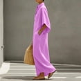thumbnail image 5 of Guieoi Womens Dresses Fall Plus Size Loose Casual Cotton-Linen 3/4-Sleeve V-Neck Dress Flowy Maxi Dresseses Purple M, 5 of 8
