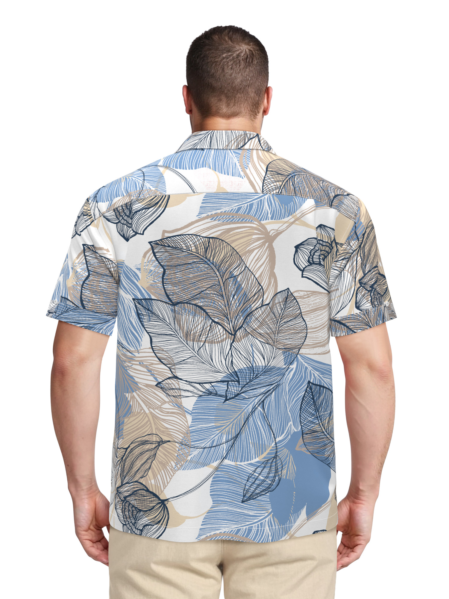 Havanera Men's and Big Men's Tropical Allover Short Sleeve Printed Button-Down Shirt with Texture, Sizes S-5XL