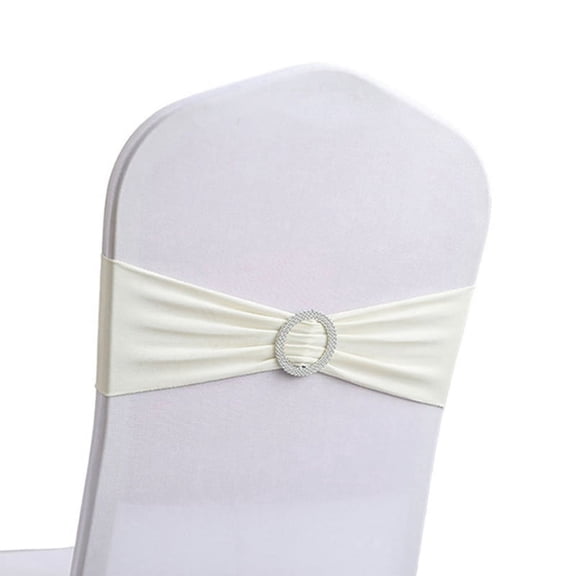 50PCS Elastic Chair Knot Wedding Decoration Buckle Sashes Back Cover Hotel Home Seat Elegant Modern Ribbon Decors,G,50 * Chair cover elastic straps,White