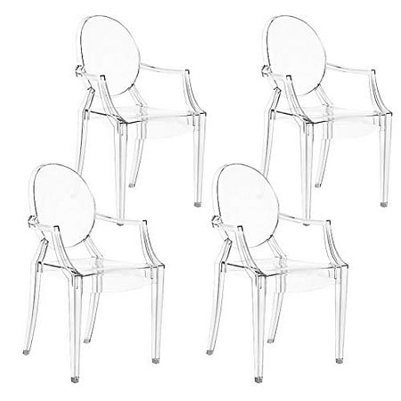 Modern Dining Arm Chairs Magshion Set of 4 Modern Ghost Dining Side Chair with Arms in Transparent Crystal Clear… ()