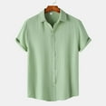 thumbnail image 6 of Mens T-shirts Mens Summer Summer Casual Lapel Solid Color Short Sleeved Button Linen Shirt Clothing Loose Fit Men Short Sleeve Yoga Shirt T Men Long Tees Sleeve Extra Long Green M, 6 of 9