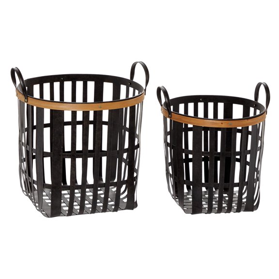 DecMode 17", 20" Black Bamboo Farmhouse Storage Basket, 2 - Pieces