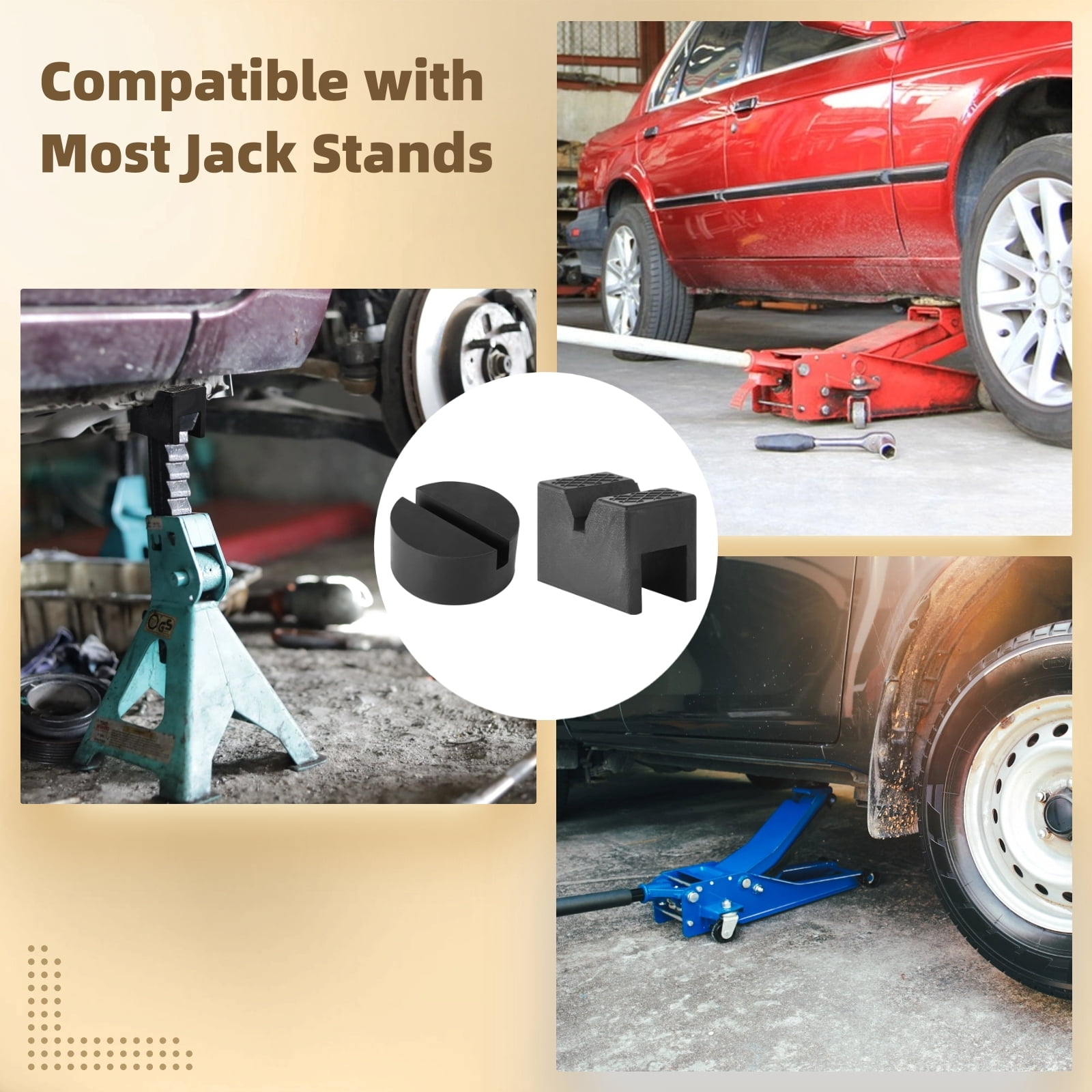 8 PCS 2 Types Jack Pads, Jack Pad Adapter, Universal Jack Stand Protector, Heavy Duty Rubber Slotted Jack Pad for Jack Stand and Floor Jack, Rail Pinch Weld Protector, Car Lifting Jack Accessories