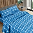 thumbnail image 5 of Sleepdown 100% Cotton Flannel Sheets Full Size Bed Sheets Set with Deep Pockets, Brushed Flannel with Elastic Fitted Sheet Set, Soft & Cozy Sheets, 4 Pc Bedding and Pillowcase set, Dark Blue Plaid, 5 of 7