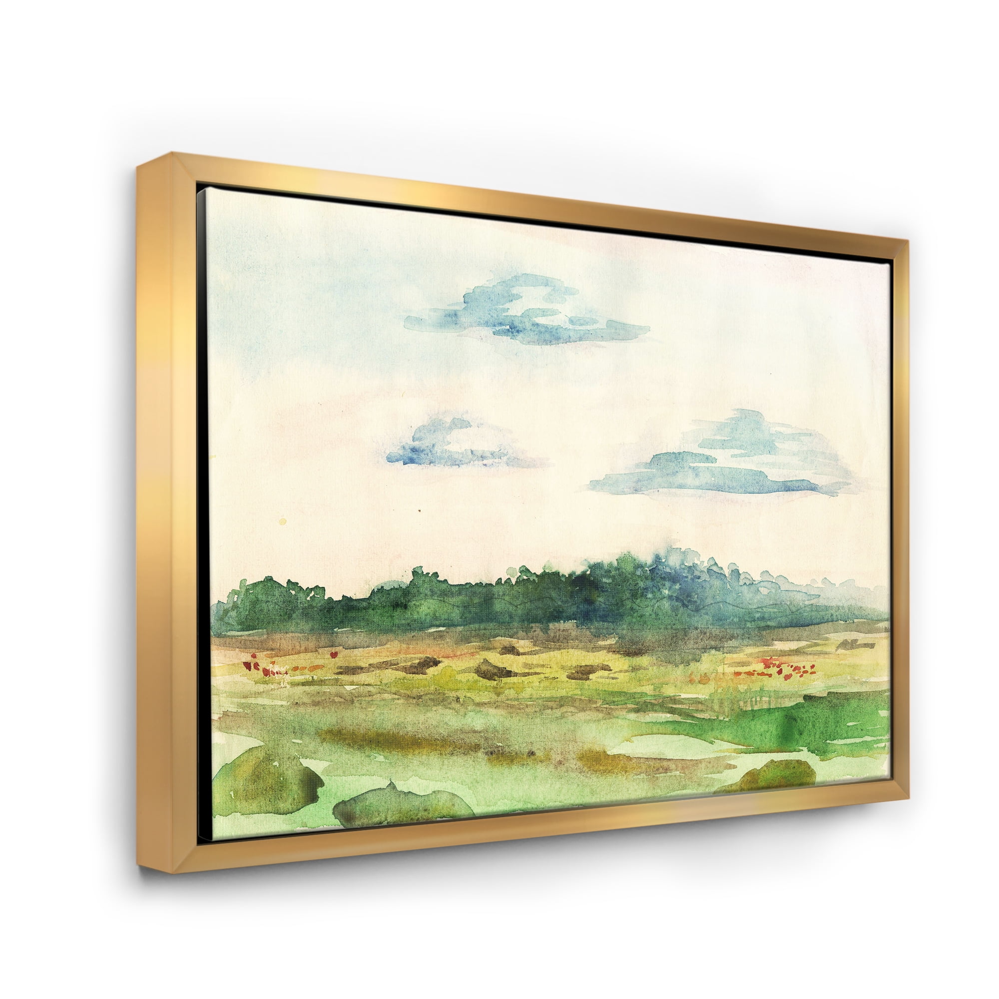 Designart 'Summer Landscape Of Green Blossoming ' Traditional Framed Canvas Wall Art Print