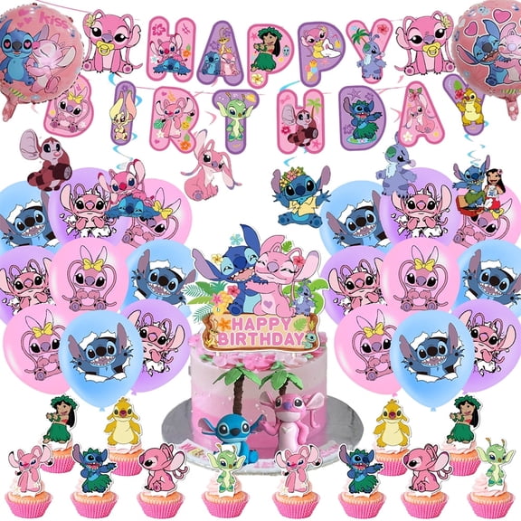 Pink Angel Birthday Party Decorations,Party Supplies Banner, Latex Ballons,Hanging Swirls,Cupcake Toppers Party Decorations for Anime Theme Party