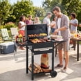 thumbnail image 2 of Gymax Charcoal Grill w/2 Side Tables 284 sq.in.Outdoor Smoker BBQ Grill w/Thermometer, 2 of 10