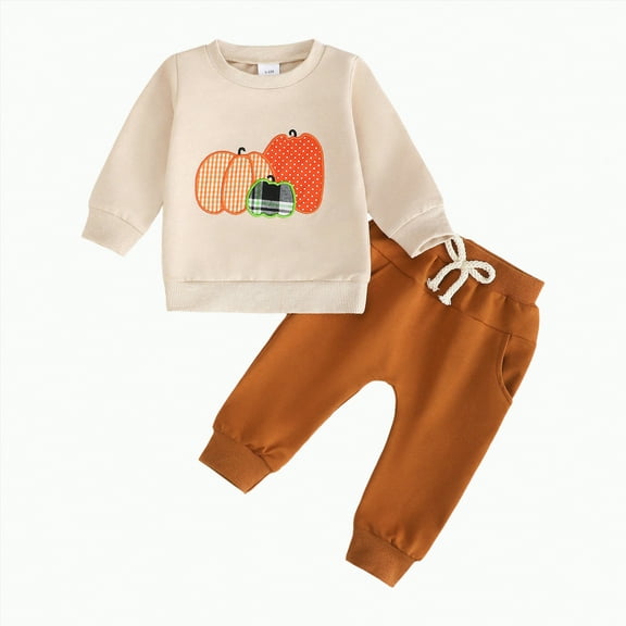Baby Toddler Boys Fall Clothing Set Kids Fall/Winter Pumpkin Print Long Sleeve Drawstring Pants 6 12 18 24 Months Halloween 2 PC
