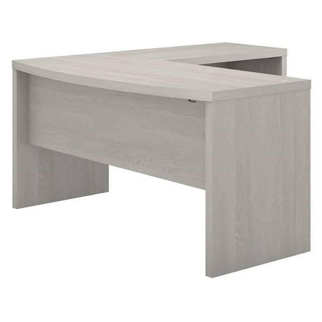 Pemberly Row Contemporary Engineered Wood L-Shaped Bow Front Desk in Gray Sand