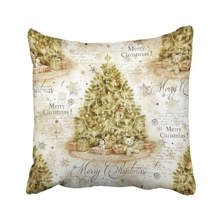 ARTJIA Green Christmas Tree With And Gifts Hand Paint Watercolor Vintage Holiday For Decoupage Pillowcase 18x18