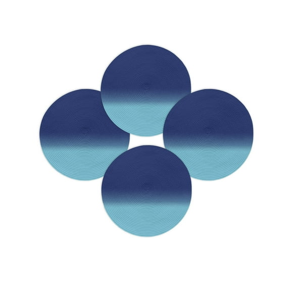 Round Placemats Set of 4 Blue Ombre Place Mats Washable Woven Placemat Gradient Gradual Color Circle Braided Table Mat for Kitchen Dining Table Party Home Decor 15 Inch