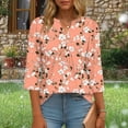 thumbnail image 2 of Craaazy Women's Casual Printing 3/4 Sleeve Button V- Neck Pleated Spring Summer Shirts Gifts, 2 of 6