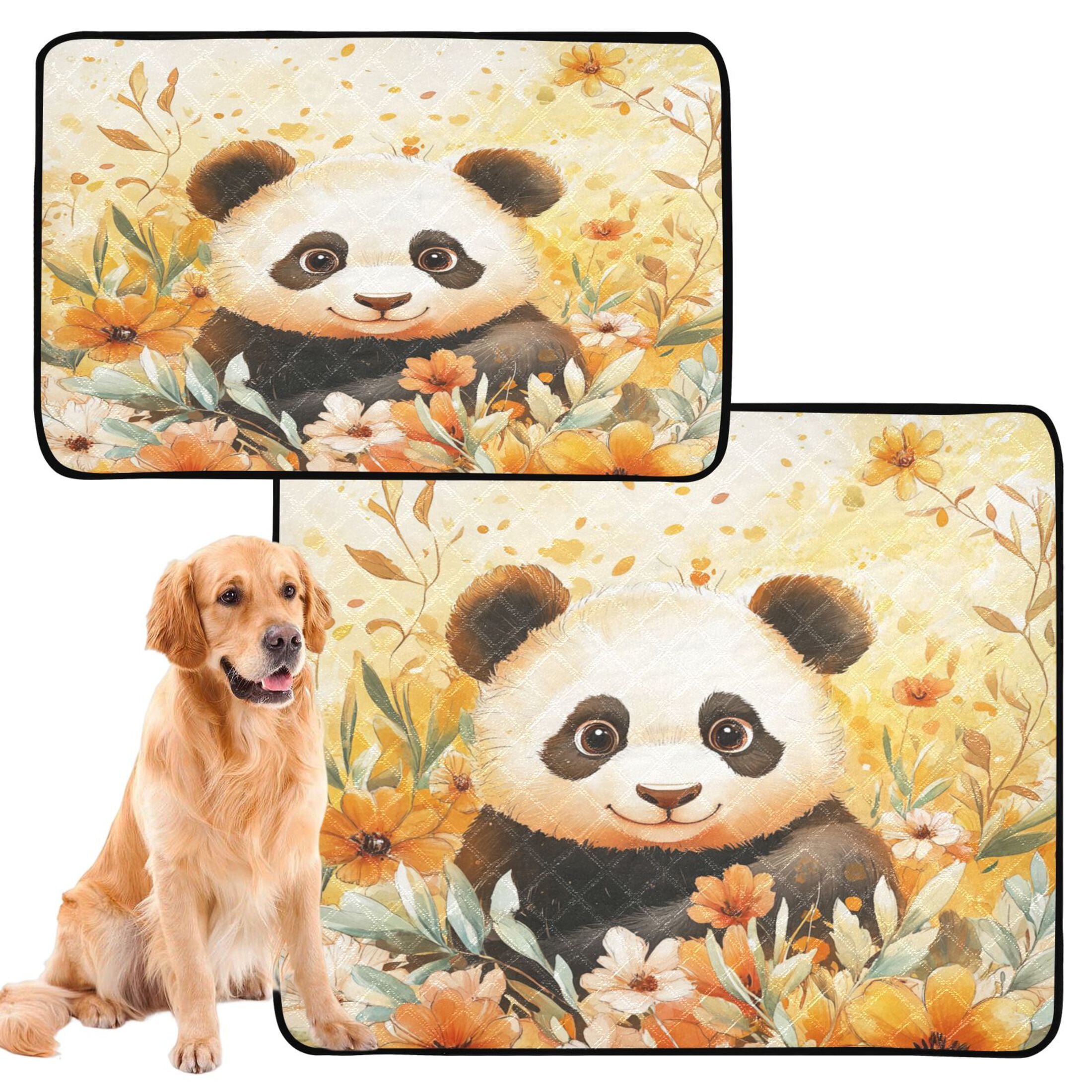 Qxltty Cute Panda Surrounded by Flowers Cat litter Pads Pet Set of 3 Diaper Mats Center Anti-leakage Layer Absorbent Soft and Comfortable