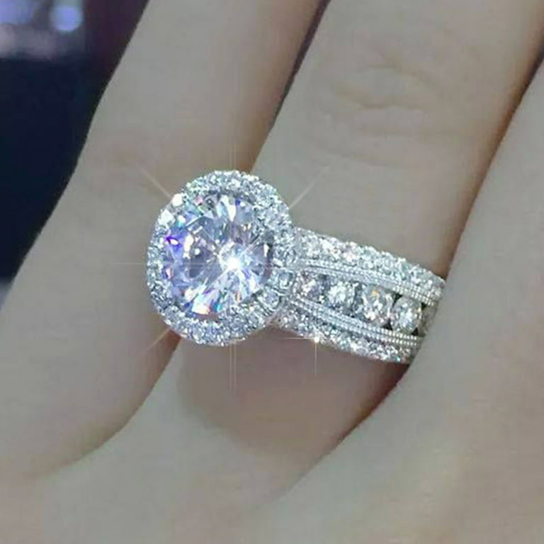  2023 New White Round Shaped Rhinestone Ring Diamond Wheel Ring  Elegant Rhinestone Ring Full Diamond Rings for Women Size 6 10 Seven en  Rings (Silver, 6) : Clothing, Shoes & Jewelry