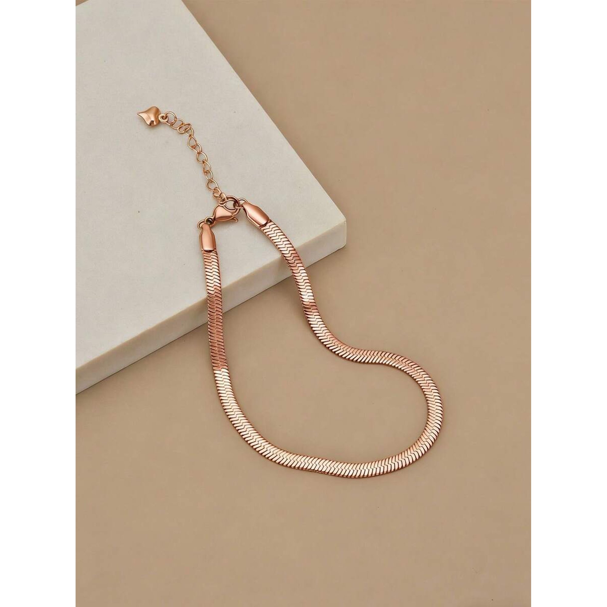 Rose Gold Snake Chain Anklet With Lobster Clasp And Adjustable Chain