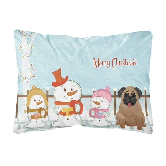 Carolines Treasures BB2336PW1216 Merry Christmas Carolers Pug Brown Canvas Fabric Decorative Pillow, 12H x16W,