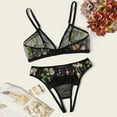 thumbnail image 3 of Gibobby Conjunto de lencería Sujetador + tangas Lencería Sujetador de encaje Tanga Bordado Conjunto de ropa interior + Tanga abierta Íntimos de mujer(Negro, G), 3 of 5