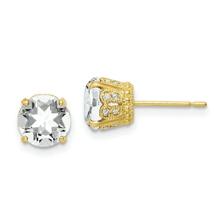 10k Yellow Gold Diamond Lab Created White Sapphire Post Stud Earrings Birthstone April Gemstone Gifts For Women For