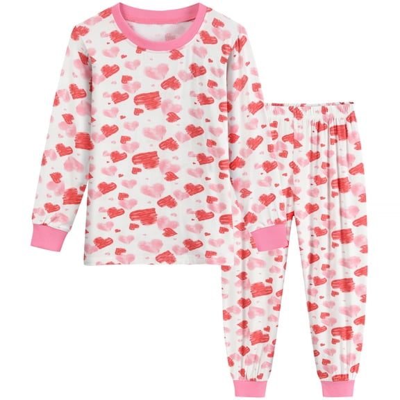 FEDPOP Toddler Girls Pajamas Bamboo Viscose Kids Long Sleeve Snug fit Bow Printed Pjs 2pcs Set 3T