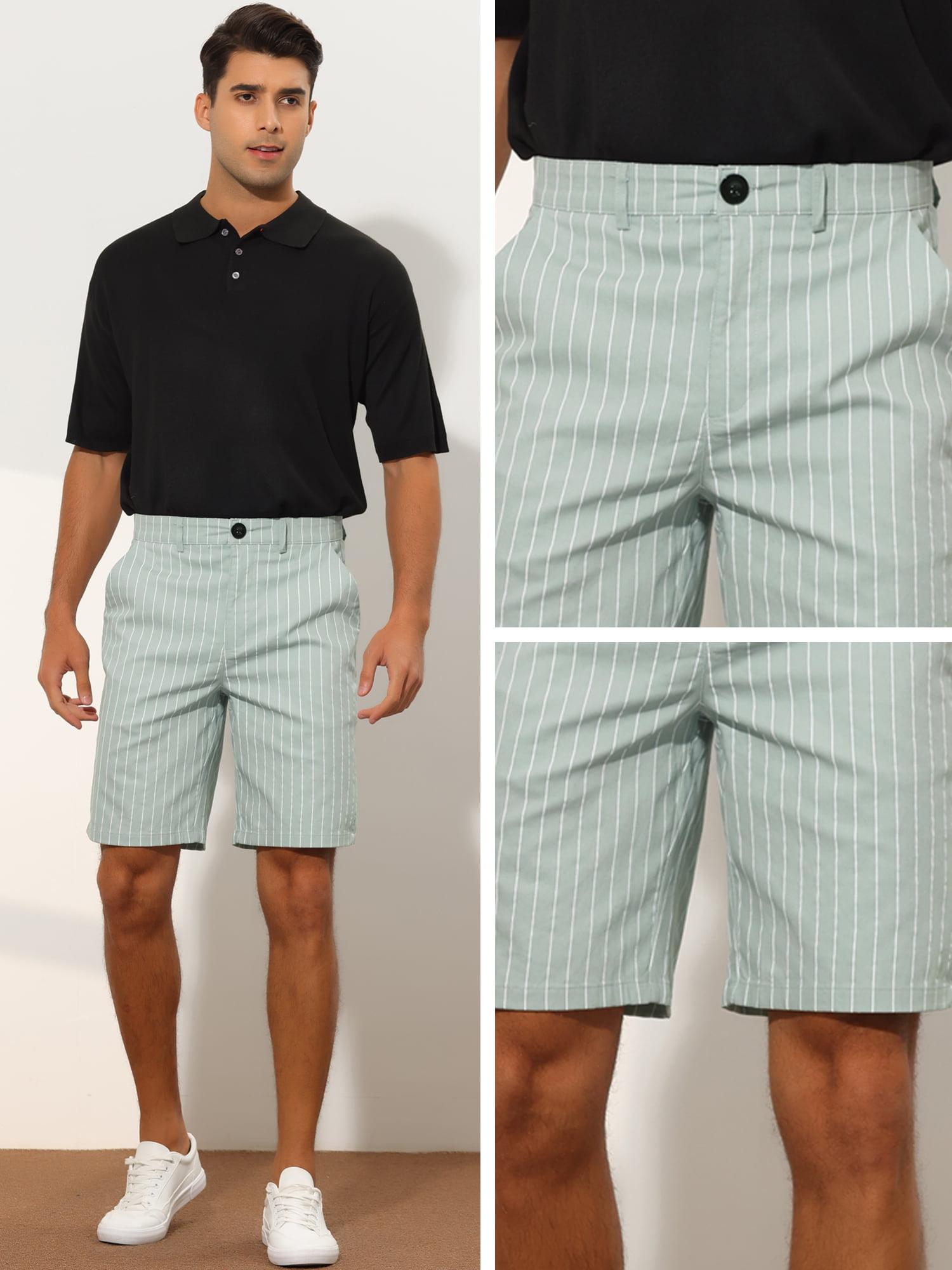 Unique Bargains Men's Striped Dress Shorts Regular Fit Business Chino Shorts 32 Gray