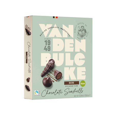 Vandenbulcke Vegan Belgian Dark Chocolate Seashells with Hazelnut Praline Filling Box — 8.8 oz (250g)
