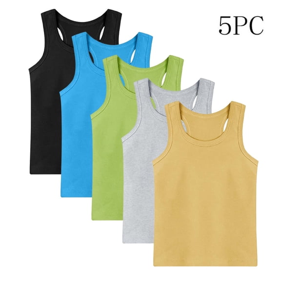 Cethrio Boys Cotton Tank Tops Size 5T, Sleeveless 5 Piece Casual Crew Neck Kids Undershirts Multicolor Size 5T