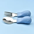 thumbnail image 1 of Tenedor cuchara de entrenamiento para aprender a comer para bebés hipopótamo, mango corto, vajilla de acero inoxidable, tenedor cuchara de silicona para alimentos complementarios para niños, 1 of 6