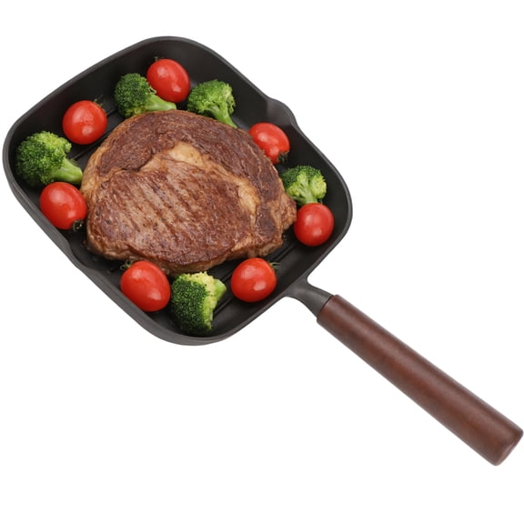 22cm Square Nonstick Grill Pan, Cast Iron Griddle Skillet with Dual Pour Spouts, Steak Pan with Raised Ridges for Kitchen Cooking, Suitable for Gas Electric Induction Ceramic Stoves