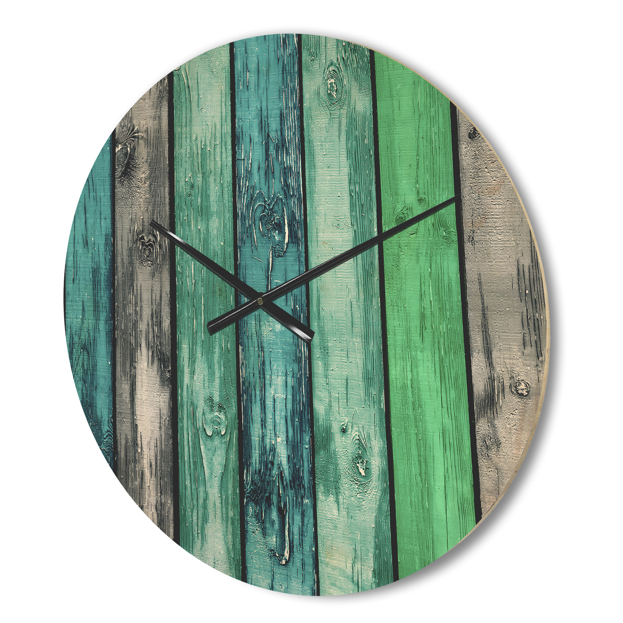 Designart 'Green and Blue Painted Wooden Planks ' Farmhouse Wood Wall Clock
