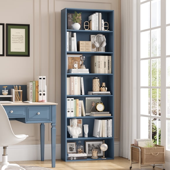 Homfa 82" Tall Bookcases, Freestanding Display Storage Shelves, 7-Tier Open Bookshelf for Home Office Living Room Bedroom, Blue