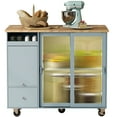 thumbnail image 2 of Rolling Kitchen Island With Storage Drawer Adjustable Shelf Sliding Glass Door Cabinet With LED Light For Kitchen, 2 of 9