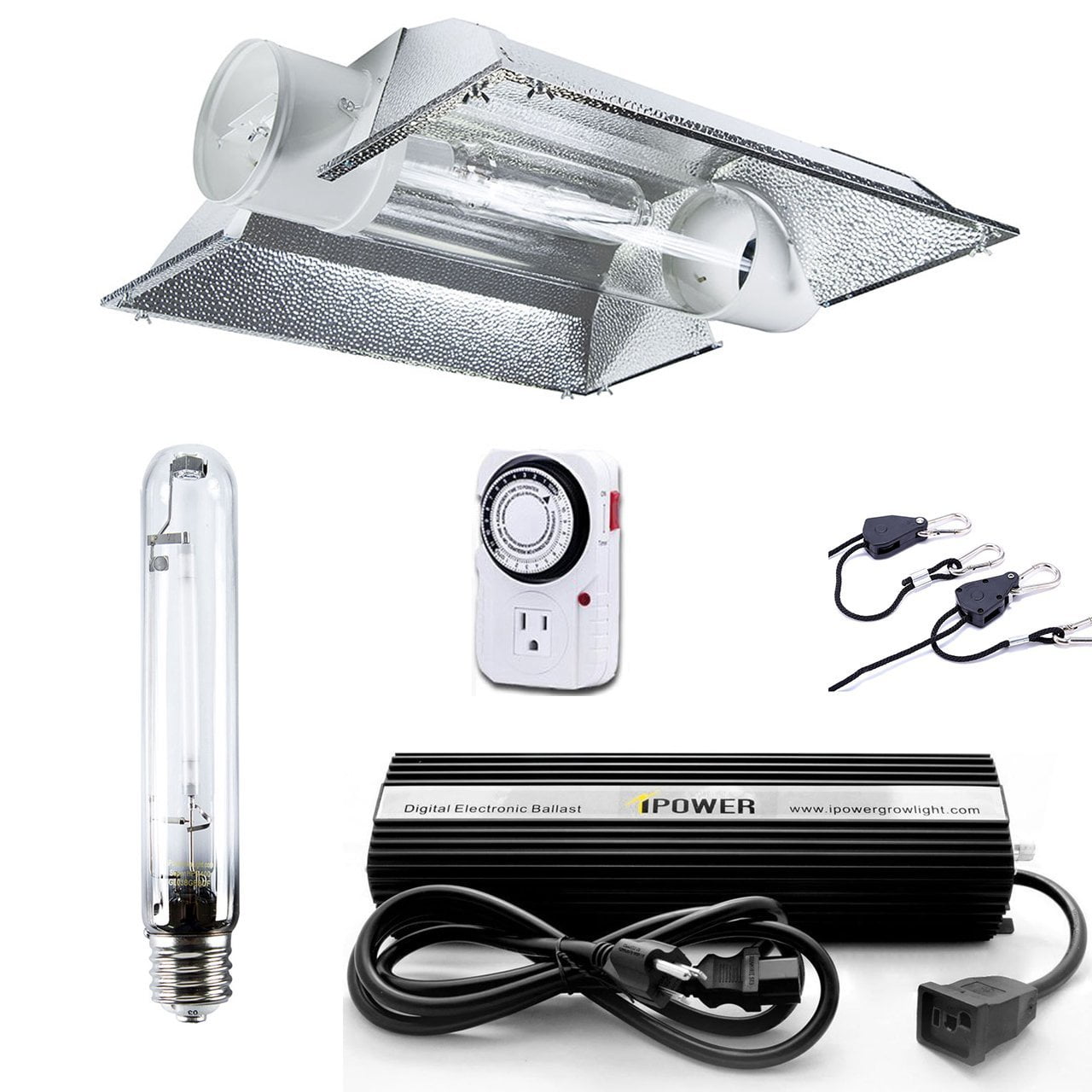 iPower 1000W HPS MH Digital Dimmable Grow Light System kits Air Cooled Hood Set 