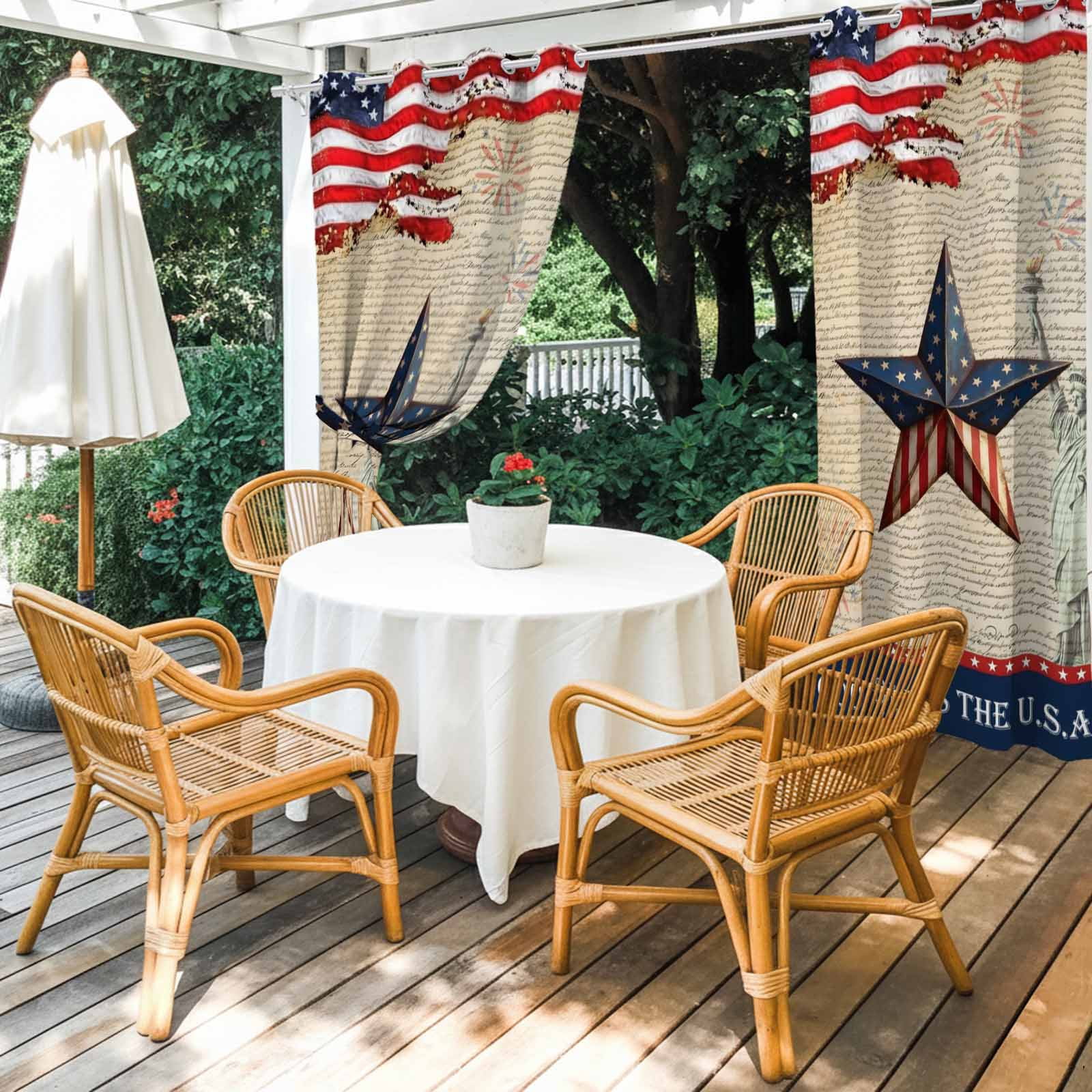 Patriotic Star Independence Day Outdoor Curtains for Patio, Bald Eagle Statue of Liberty Sunshade Privacy Drapes Grommet Waterproof Outside Curtains for Porch/Cabana/Balcony 54"x 108", 1 Panel