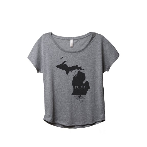 Thread Tank Home Roots State Michigan MI Women's Relaxed Slouchy Dolman T-Shirt Tee Heather Grey Small