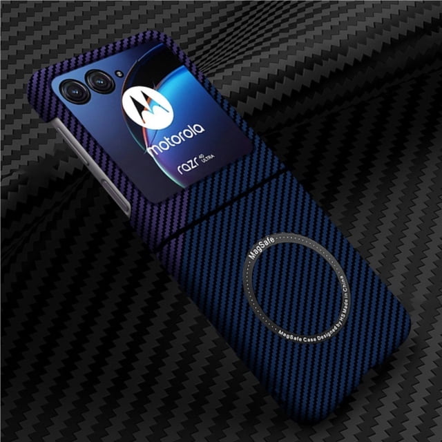 Black Magnetic Protective Case Compatible with Motorola Moto Razr 40 Ultra Carbon Fiber Texture Shockproof Magnetic Protective Case
