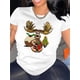 thumbnail image 1 of Women's Casual Crew Neck T-Shirt with Creative Gift Reindeer Print, Polyester 95% Spandex 5% Knit Fabric, Medium Stretch, All Season Fashion Top, Christmas Tshirts, 1 of 6