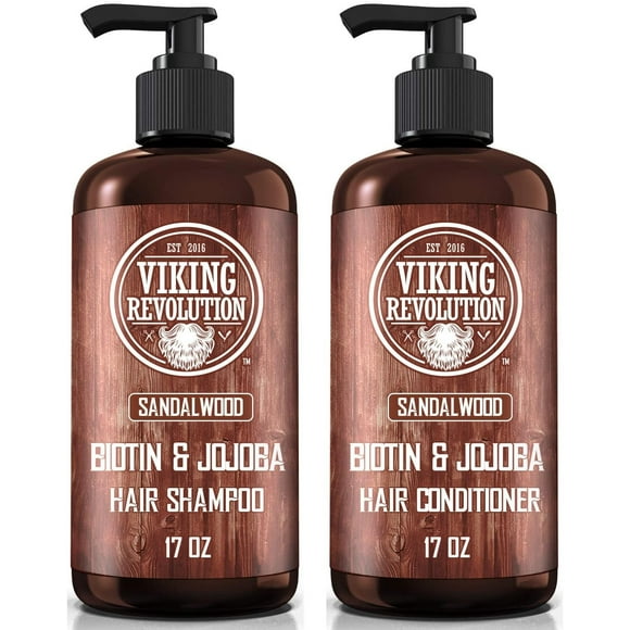 Viking Revolution Ensemble de Shampooing et Revitalisant au Bois de Santal avec Biotine et Huile de Jojoba - Shampooing et Revitalisant Naturels pour Cheveux pour Hommes avec Vitamine B5 (17 Oz)