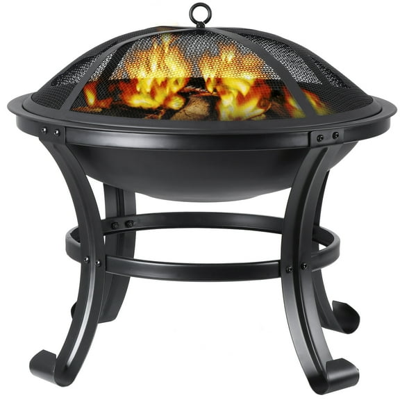 RTRWDC black outdoor fire pit - made of pine wood, iron, and steel, multi-purpose with barbecue grill/carbon tools (22 inches x 18.7 inches, 7.27 pounds, pot depth 3.93 inches)