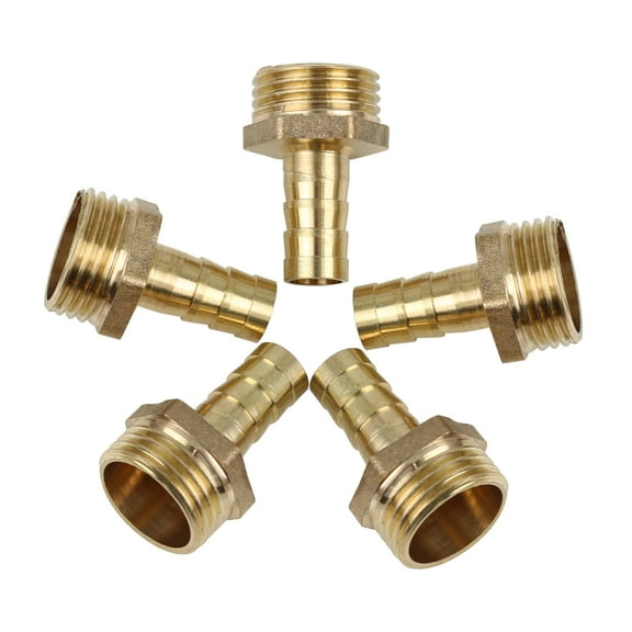 10mm Hose ID x 1/2" NPT Male Pipe Car Brass Hose Tail Barb Fitting Connector for Joiner Air Water Fuel Pipe - 5pcs