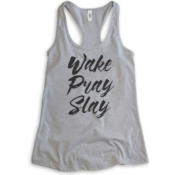 Wake Pray Slay Tank Top, Ladies Racerback Tank Top, Workout Tank, Gym Tank, Exercise Tank, Heather Gray, Small