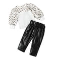thumbnail image 2 of WOLLED Toddler Baby Spring Fall Leather Pants Set for Girls Long Sleeve Polka Dot Mesh Tops+ PU Leather Pants with Belt 1-6Y, 2 of 11